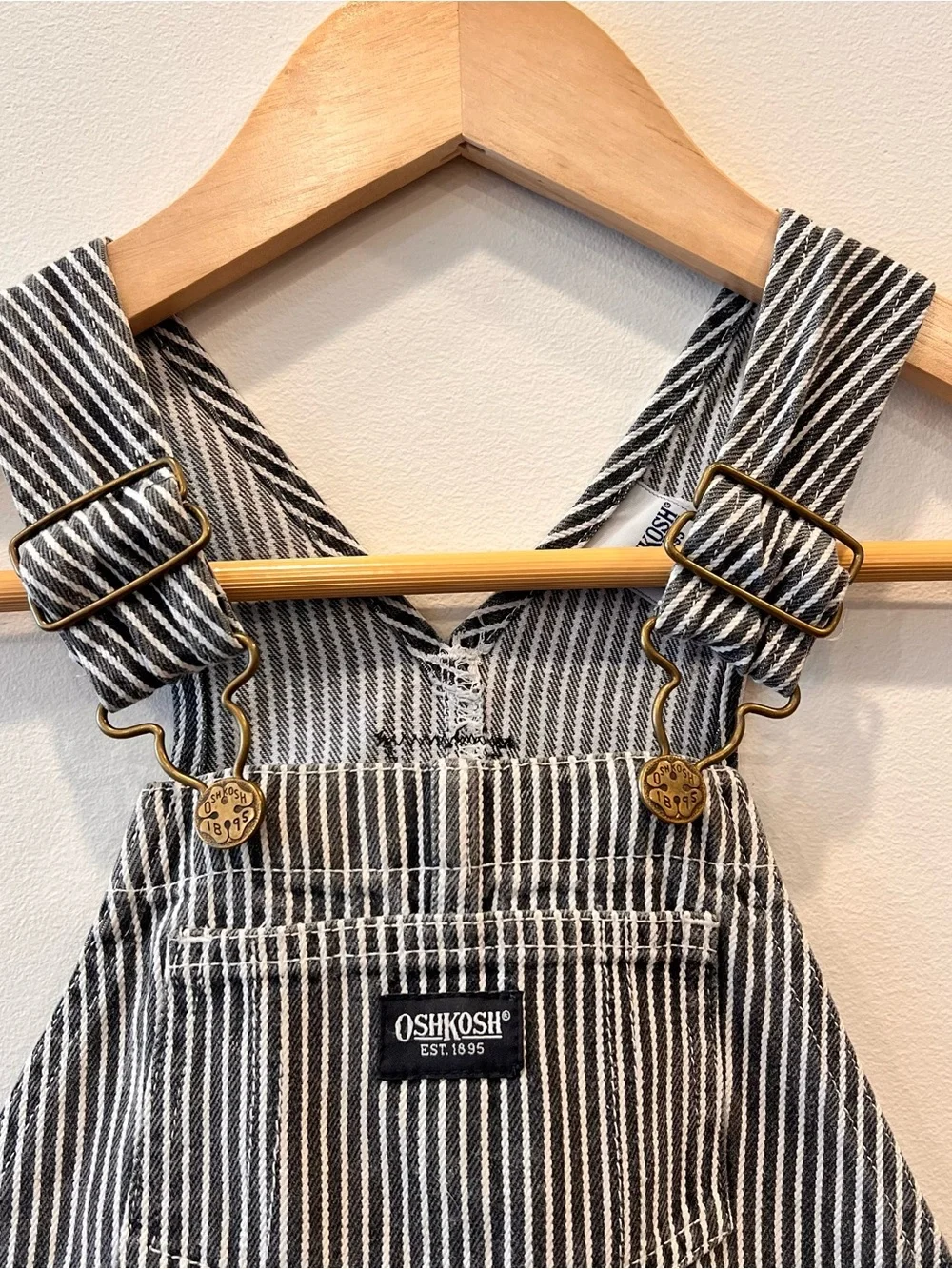 Vintage OshKosh B'gosh Gray Stripe Denim Overall Dress Girls Toddler 2Y EUC